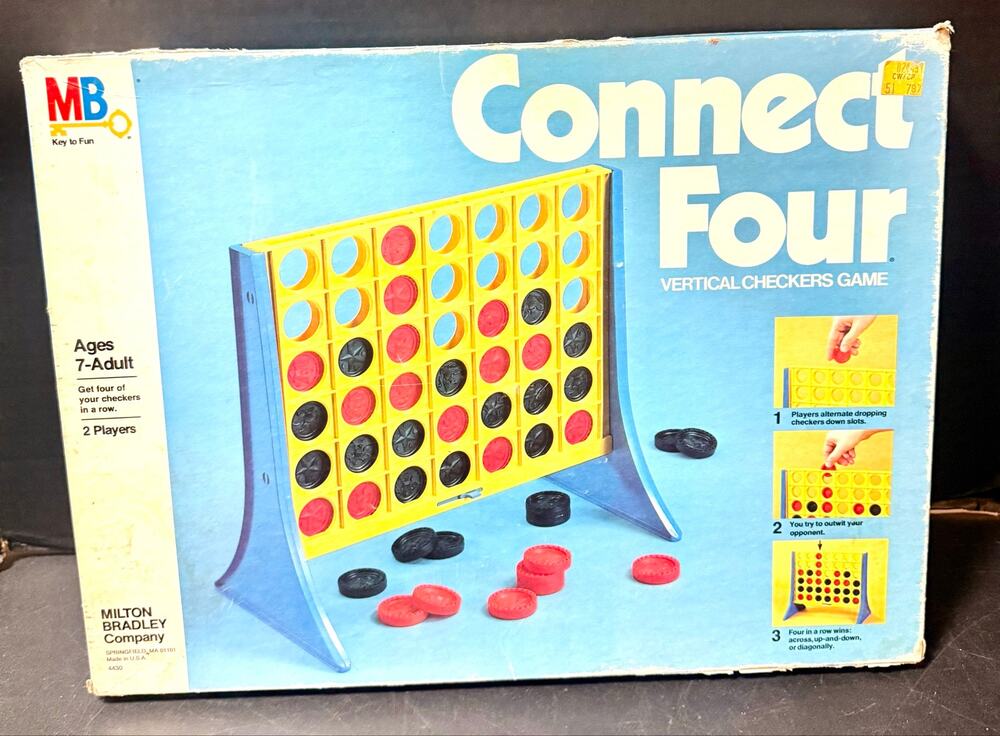 vintage 1970s Milton Bradley Connect Four vertical checkers game complete
